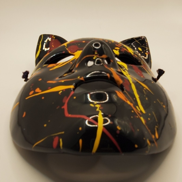 Black Cat Mask Halloween Handmade Hand Painted Ceramic Full Face Cover Heavy - Picture 11 of 16